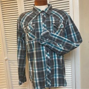 BKE Size XXL Slim Fit Western Snap Plaid Long Sleeve